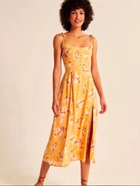 Abercrombie & Fitch Dresses & Skirts - Abercrombie & Fitch Midi Yellow Floral Buttoned Tie Dress